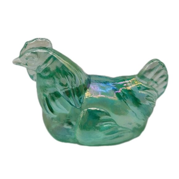 Fenton Glass Mini Chicken Miniature Hen Pets Iridescent Green Glase - Picture 1 of 7